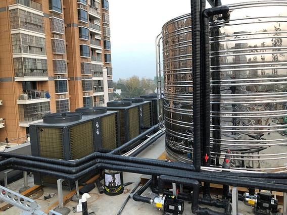 A hotel swimming pool air energy heat pump hot water project